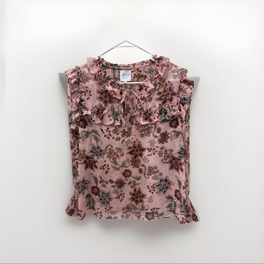 Misa Blouse Women’s Size XS Pink Raffi Top In Choco Rose Floral